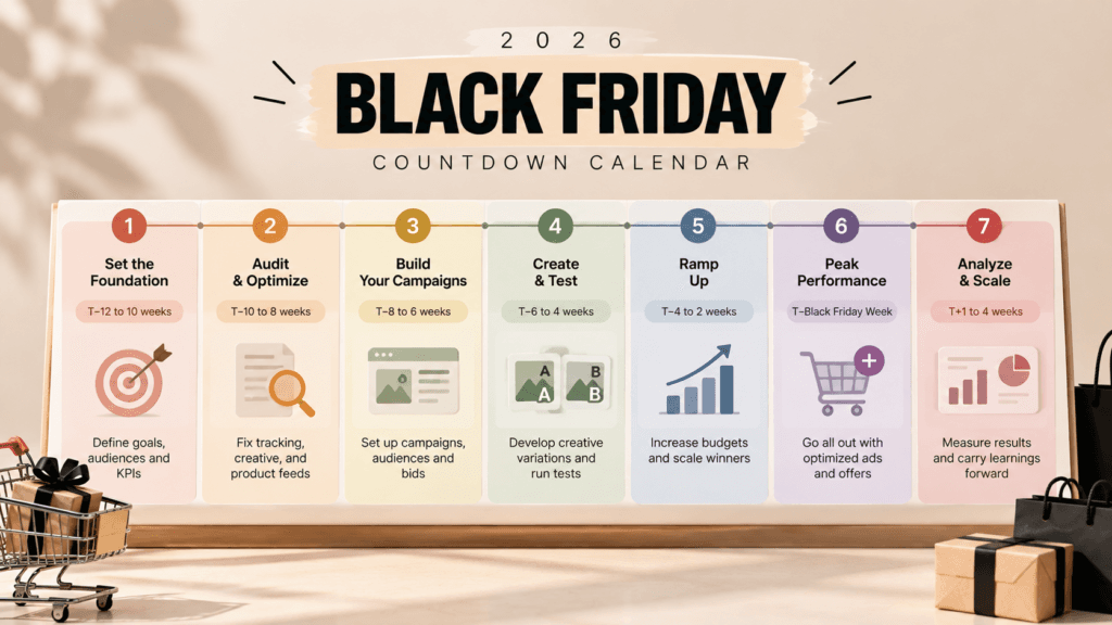 2026 Black Friday countdown calendar with seven planning phases