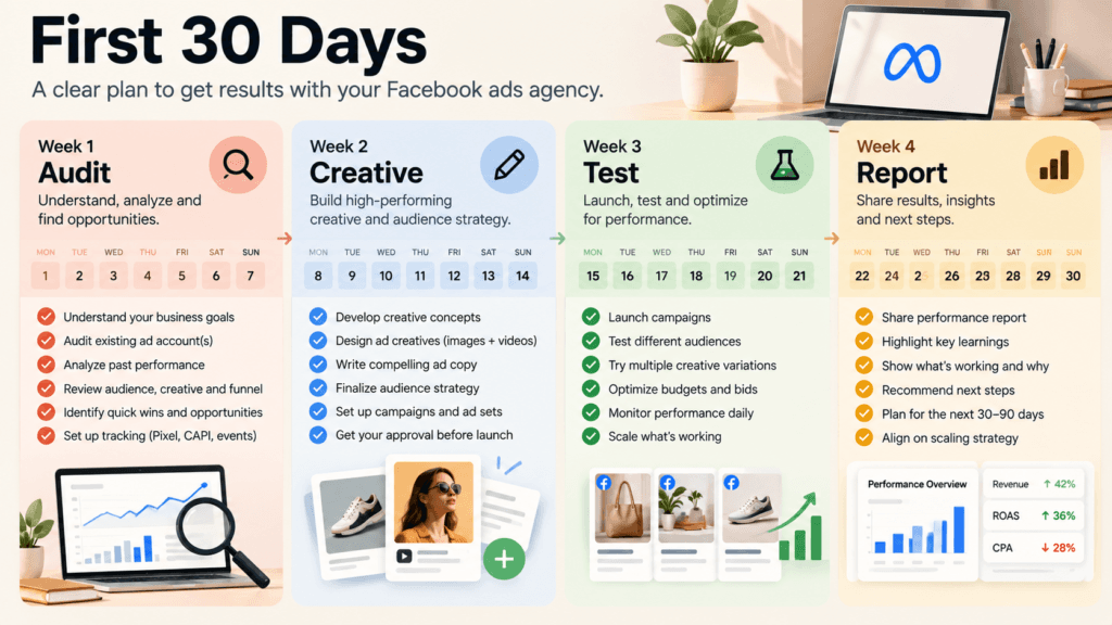 Facebook Ads Agency 4 Week plan | First 30 days