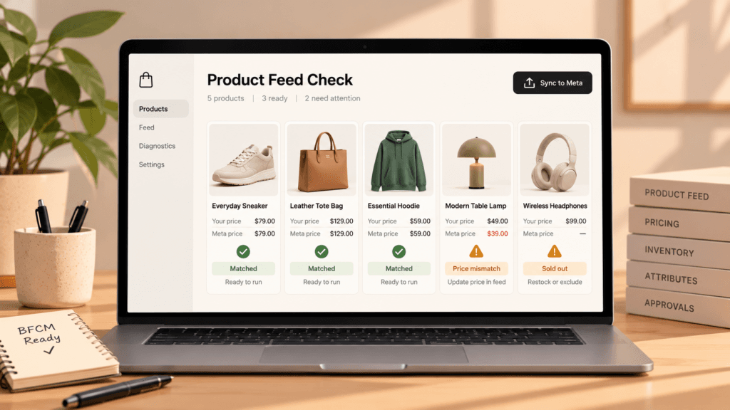 Black Friday Checklist-Product feed check showing matched prices and two flagged items