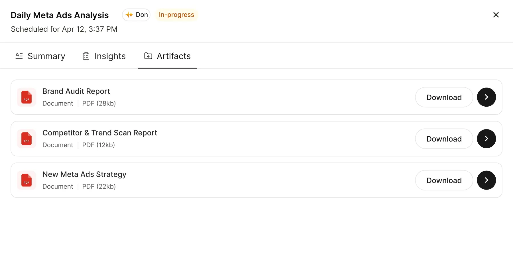 Daily Meta Ads Analysis report with artifacts