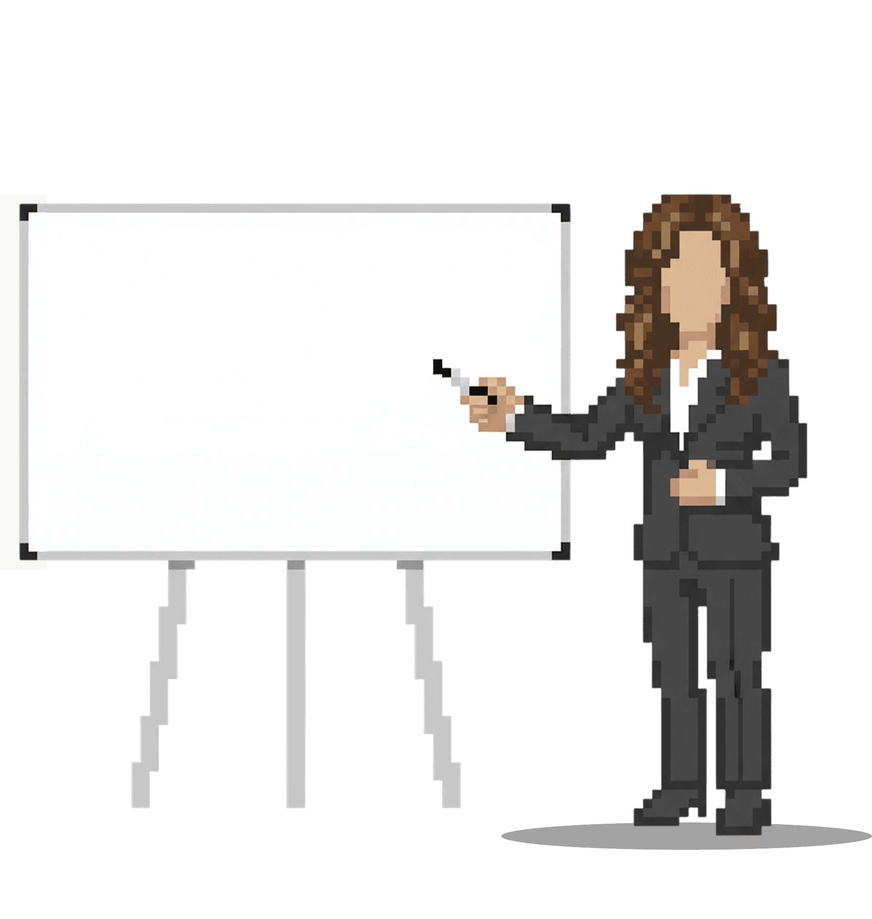 Aria pixel character near whiteboard