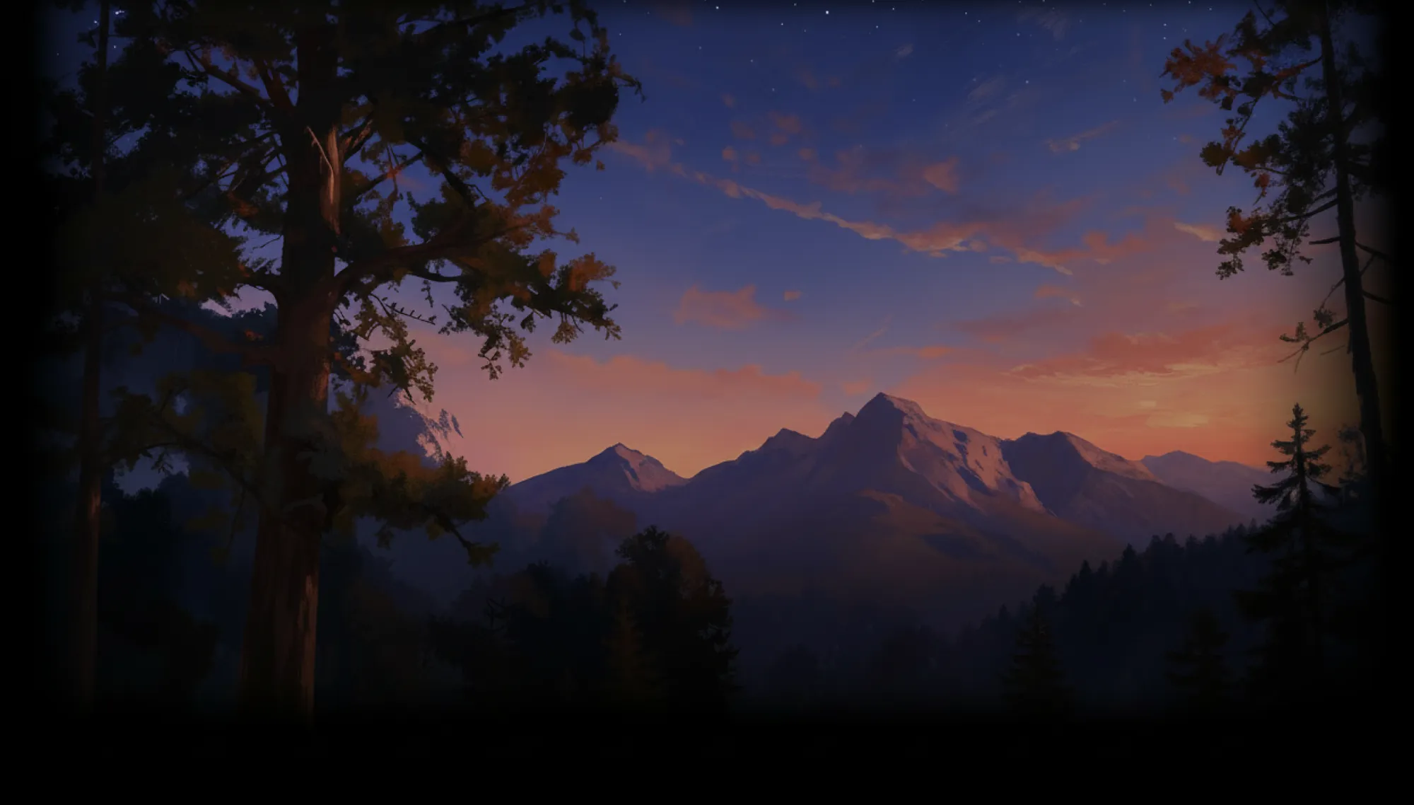Mountains at dusk, framed by pines — Crafeed case study