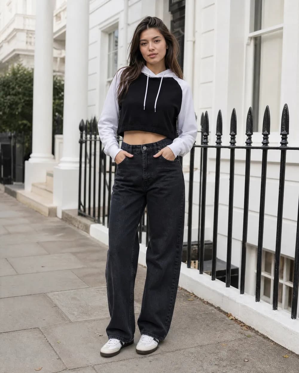 Colour-block crop hoodie, ShopOS output 1 of 5