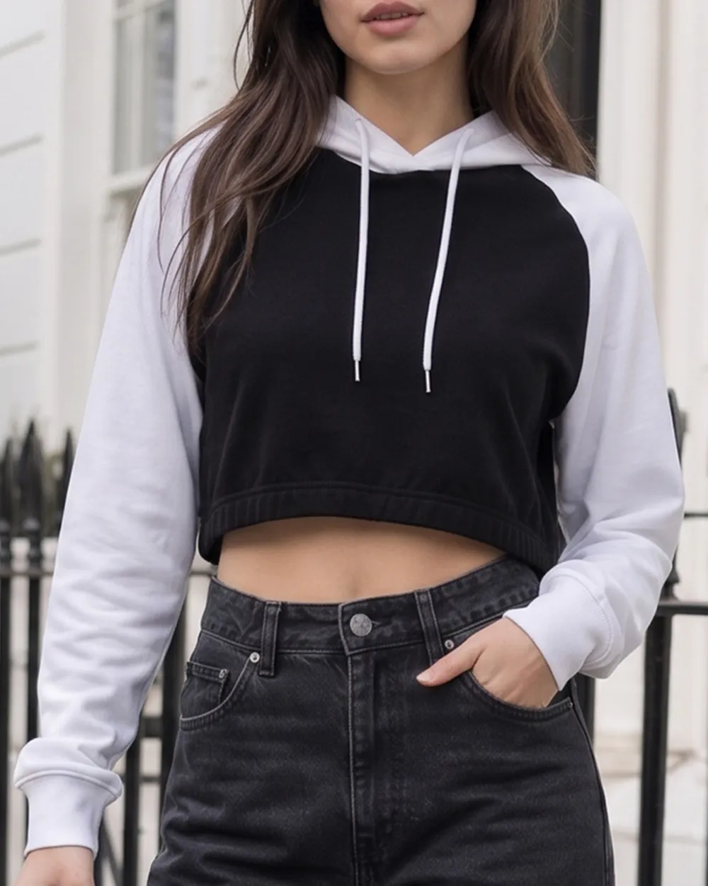 Colour-block crop hoodie, ShopOS output 2 of 5