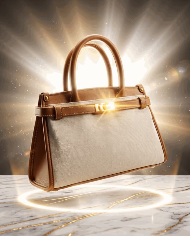 The tote glowing under a burst of gold light