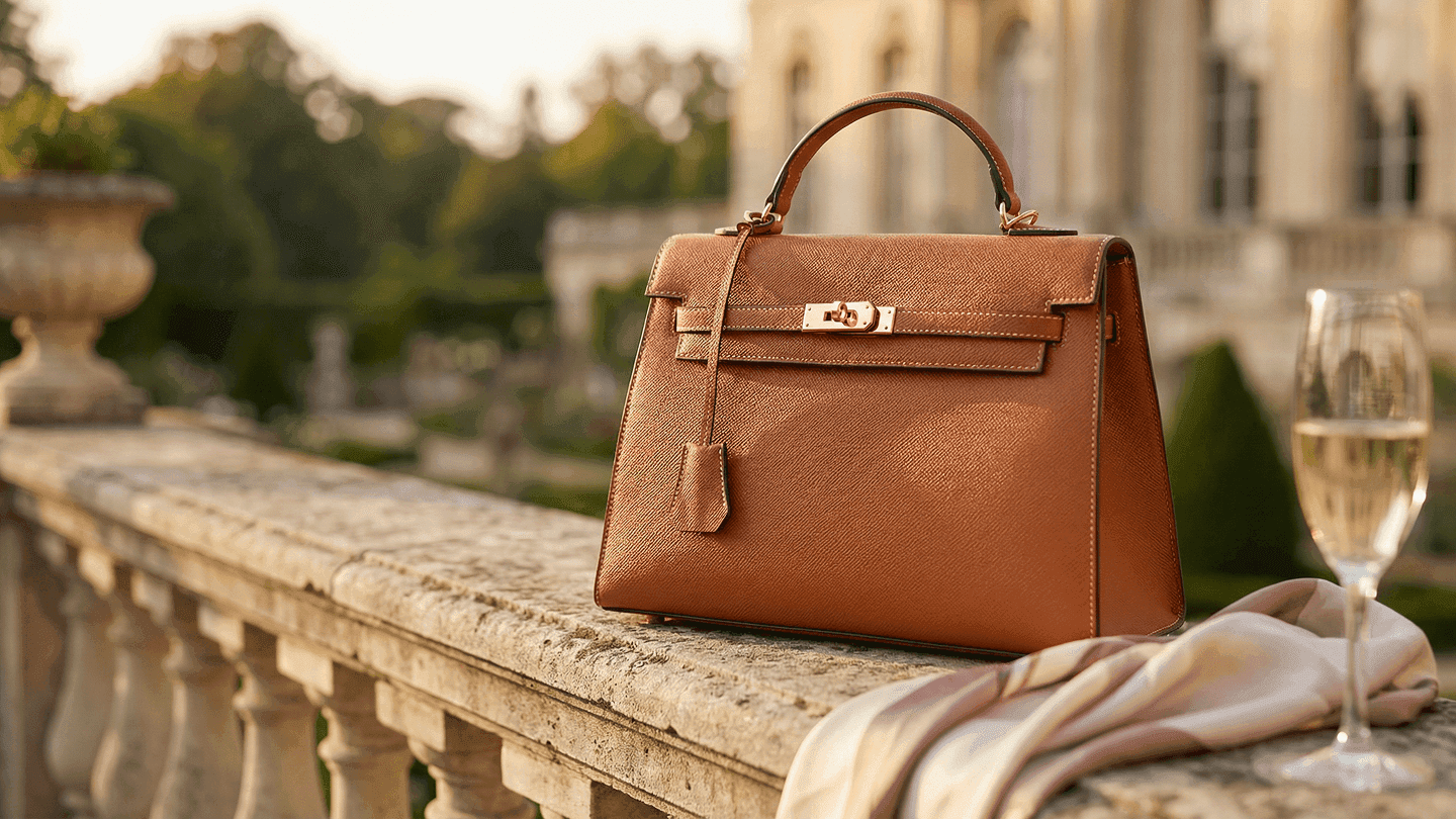 Luxury handbag photographed outdoors
