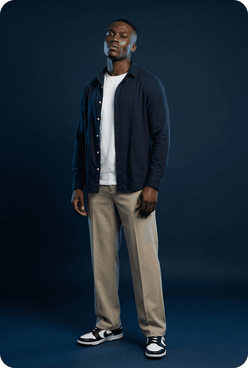 Male model in a blue studio portrait