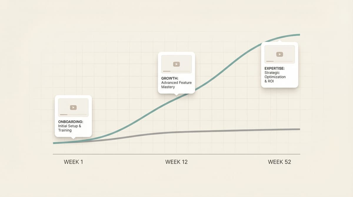 AI learning curve showing growth from onboarding to expertise over time