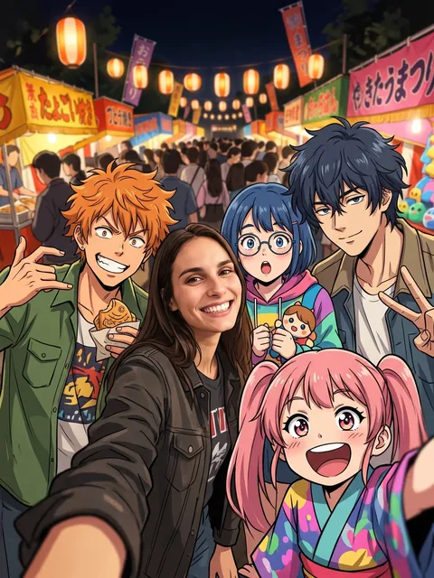 An anime-style festival selfie made in Sloosh
