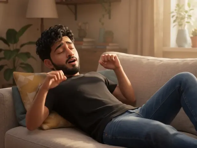 A man stretching on a sofa