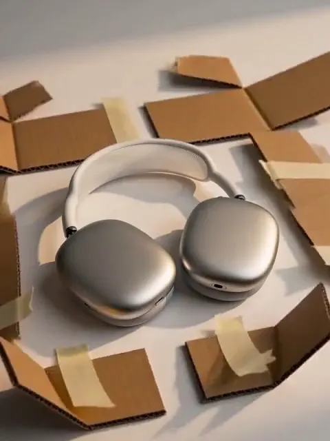 Headphones unboxed from a cardboard box